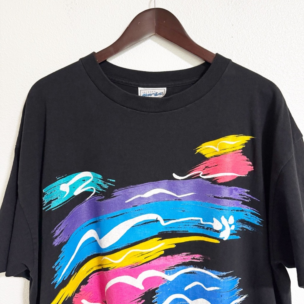 Vintage 90s Jacques Moret Single Stitch Colorful Graphic Tee Shirt - Picture 3 of 13